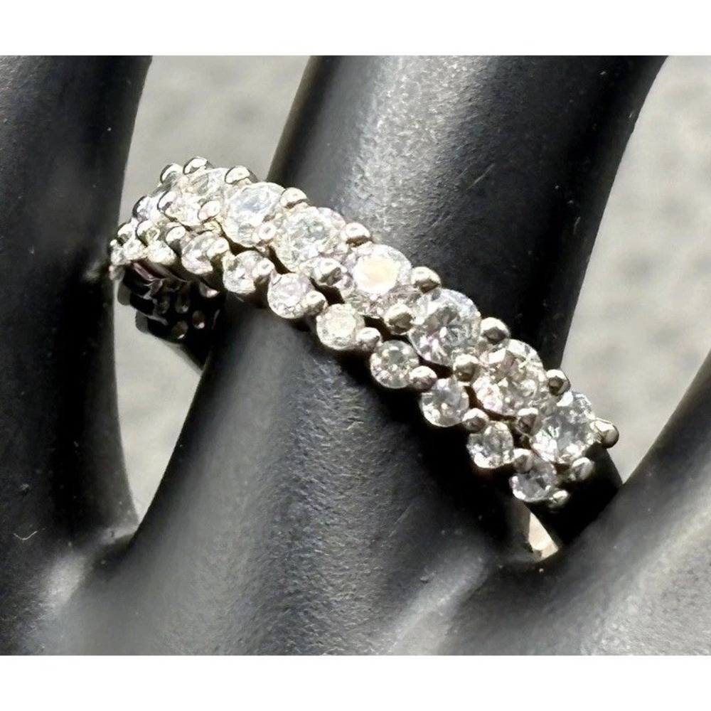 Gorgeous Cubic Zirconia CZ Two Double Row Cocktail Ring Band Size 8 Silver Tone